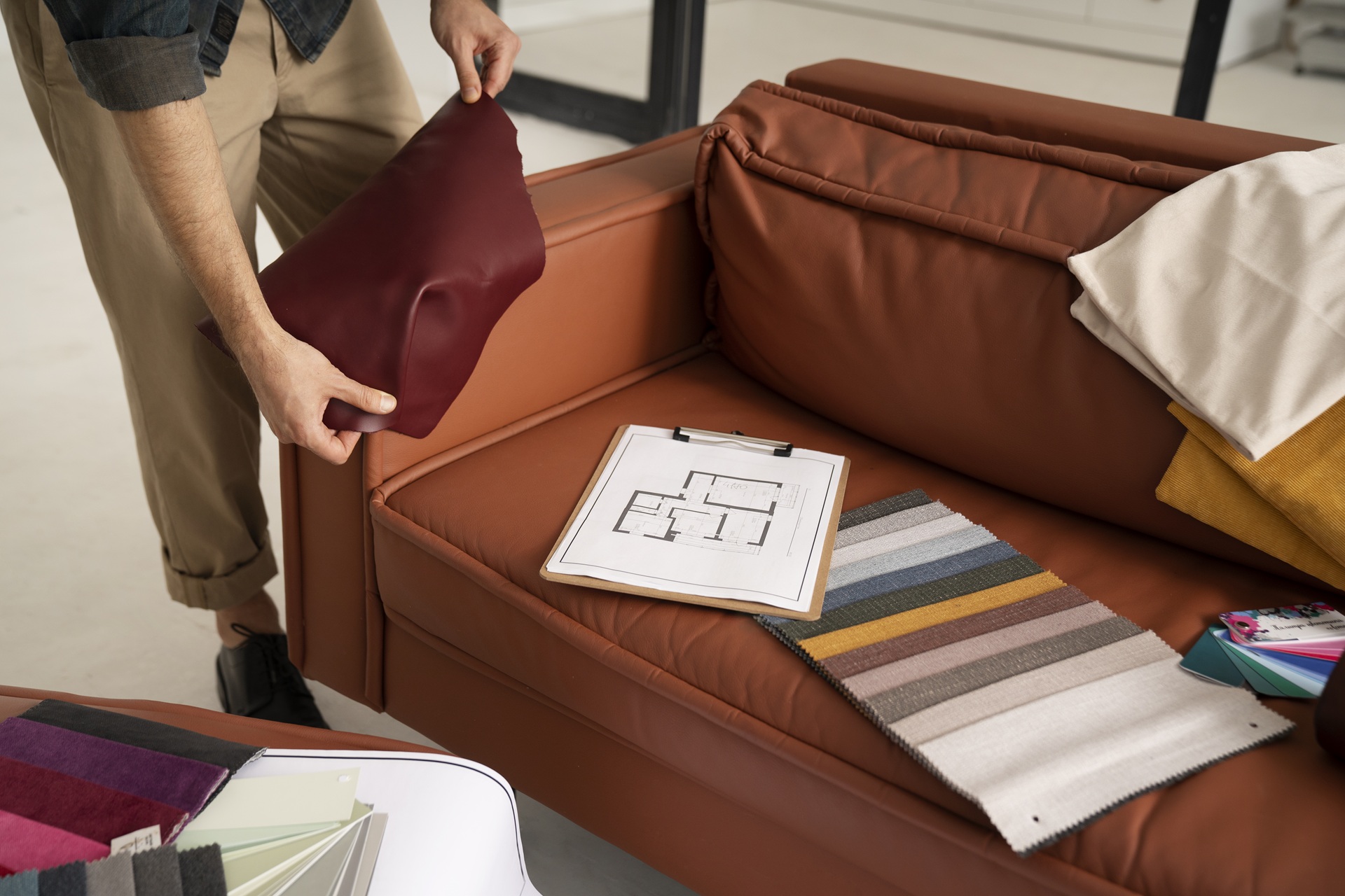 side view man working project